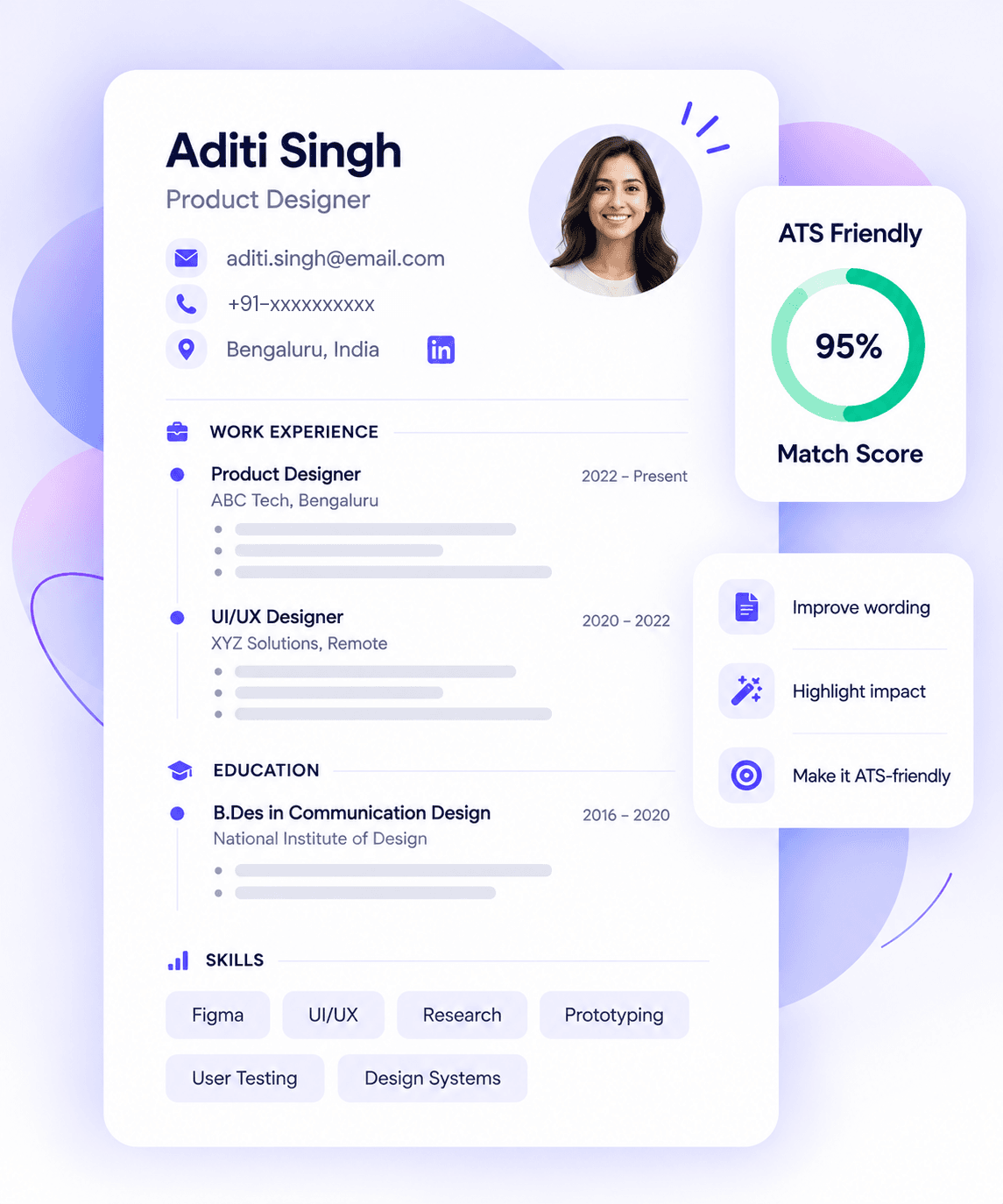 ATS-friendly resume with a 95% match score